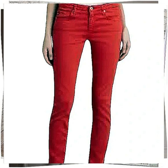 Red Slim Straight Leg Stevie Ankle Jeans (26) by Ag Adriano Goldschmied - Picture 2 of 7